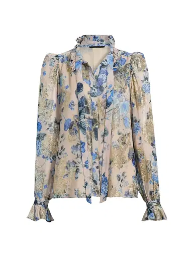 Kobi Halperin Women's Josie Metallic Floral Ruffle Blouse - Blue Multi | Thumbnail 1 Kobi Halperin Women's Josie Metallic Floral Ruffle Blouse - Blue Multi | Thumbnail 1