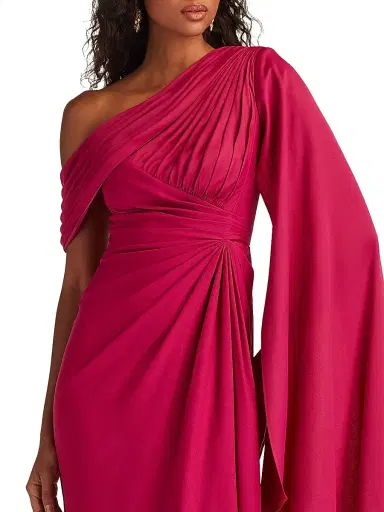 Tadashi Shoji Women's Pleated Gathered One-Shoulder Jersey Gown - New Fuchsia - Size 18 | Thumbnail 5 Tadashi Shoji Women's Pleated Gathered One-Shoulder Jersey Gown - New Fuchsia - Size 18 | Thumbnail 5