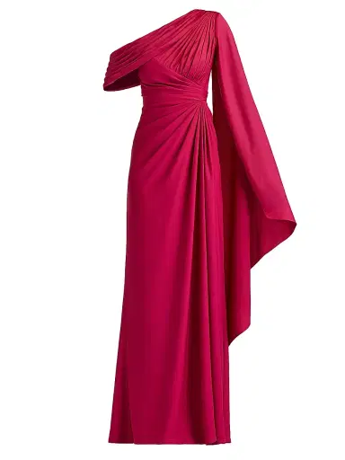 Tadashi Shoji Women's Pleated Gathered One-Shoulder Jersey Gown - New Fuchsia - Size 18 | Thumbnail 1 Tadashi Shoji Women's Pleated Gathered One-Shoulder Jersey Gown - New Fuchsia - Size 18 | Thumbnail 1