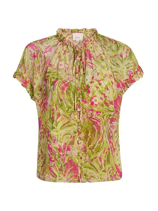Cinq à Sept Women's Daisy Swirl Jenise Printed Tieneck Blouse - Pink Amethyst Multi