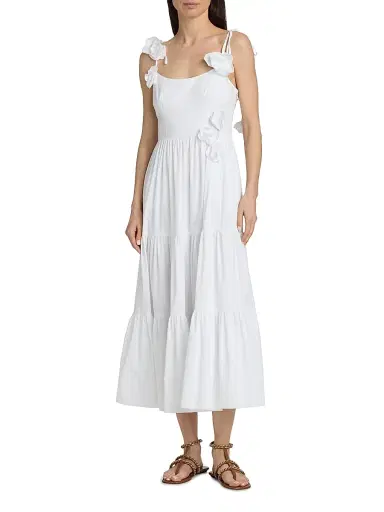 Cinq à Sept Women's Kael Embellished Cotton-Blend Tiered Midi-Dress - White - Size 16 | Thumbnail 3