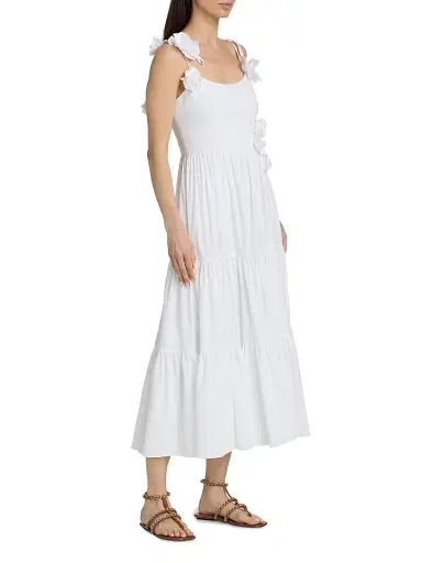 Cinq à Sept Women's Kael Embellished Cotton-Blend Tiered Midi-Dress - White - Size 16 | Thumbnail 4