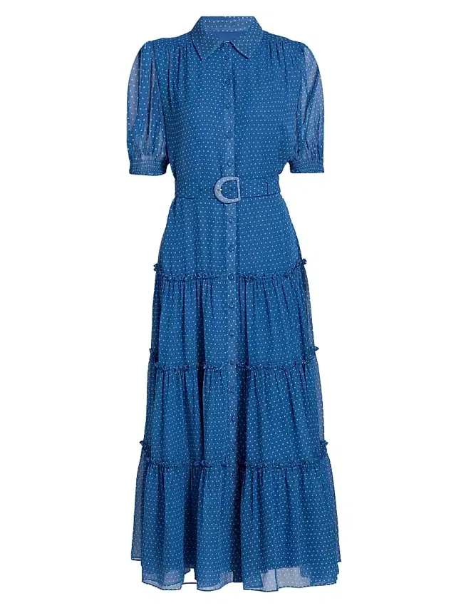 Cinq à Sept Women's Halbini Polka Dot Belted Midi-Dress - Twilight Bay