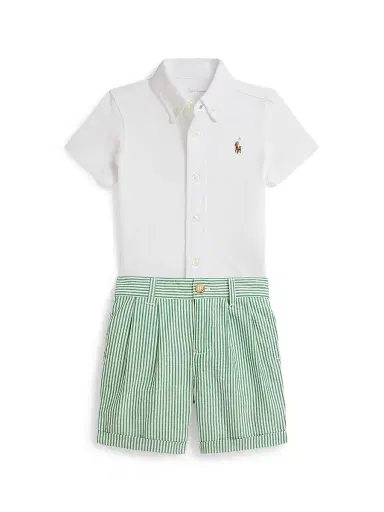 Polo Ralph Lauren Baby Boy's 2-Piece Short-Sleeve Shirt & Seersucker Shorts Set - White 9 Months | Thumbnail 1 Polo Ralph Lauren Baby Boy's 2-Piece Short-Sleeve Shirt & Seersucker Shorts Set - White 9 Months | Thumbnail 1