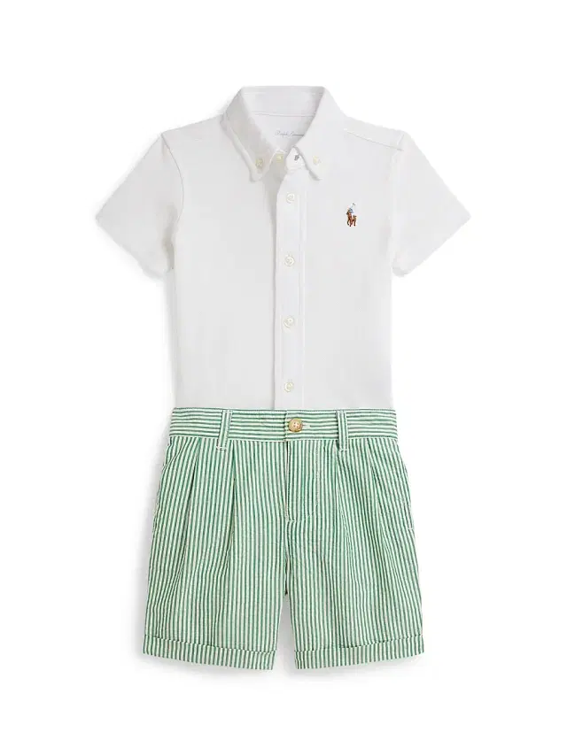 Baby Boy's 2-Piece Short-Sleeve Shirt & Seersucker Shorts Set - White 9 Months