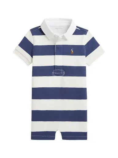 Polo Ralph Lauren Baby's Striped Cotton Rugby Jersey Shortall - Light Navy 9 Months | Thumbnail 1