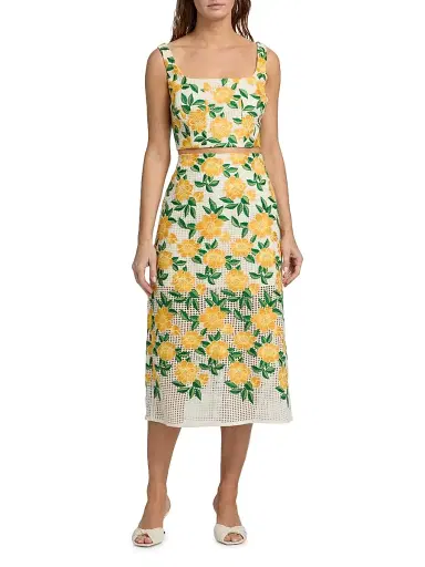 Milly Women's Mel Floral Embroidered Crop Top - Yellow Green | Thumbnail 2 Milly Women's Mel Floral Embroidered Crop Top - Yellow Green | Thumbnail 2