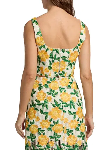 Milly Women's Mel Floral Embroidered Crop Top - Yellow Green | Thumbnail 5 Milly Women's Mel Floral Embroidered Crop Top - Yellow Green | Thumbnail 5