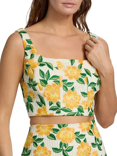 Milly Women's Mel Floral Embroidered Crop Top - Yellow Green | Thumbnail 6 Milly Women's Mel Floral Embroidered Crop Top - Yellow Green | Thumbnail 6