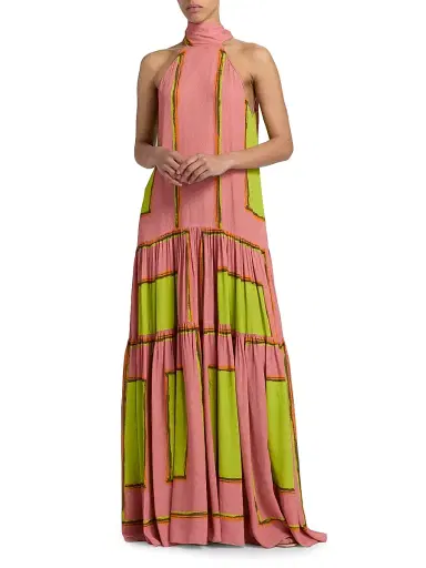 Silvia Tcherassi Women's Dorelia Geometric Halterneck Maxi Dress - Neon Blossom - Size Medium | Thumbnail 2