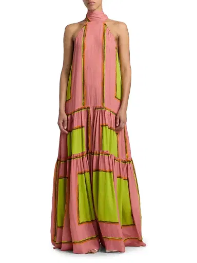 Silvia Tcherassi Women's Dorelia Geometric Halterneck Maxi Dress - Neon Blossom - Size Medium | Thumbnail 3