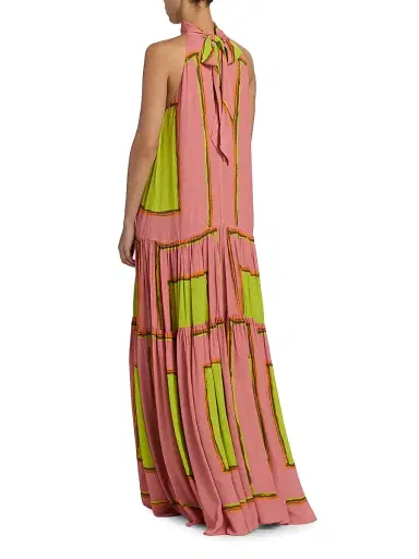 Silvia Tcherassi Women's Dorelia Geometric Halterneck Maxi Dress - Neon Blossom - Size Medium | Thumbnail 5