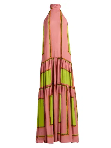 Silvia Tcherassi Women's Dorelia Geometric Halterneck Maxi Dress - Neon Blossom - Size Medium | Thumbnail 1
