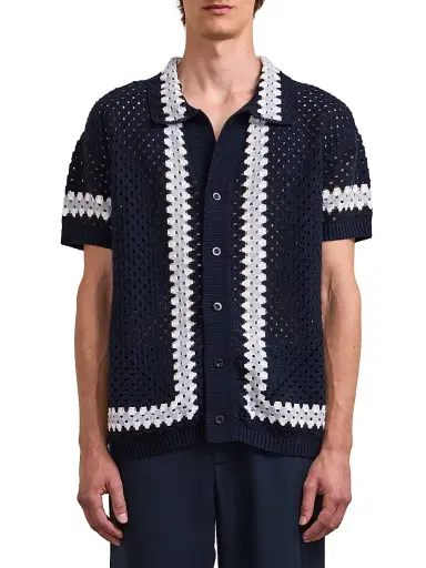 Frescobol Carioca Men's Marques Eyelet Cotton Cardigan - Navy - Size XXL | Thumbnail 1 Frescobol Carioca Men's Marques Eyelet Cotton Cardigan - Navy - Size XXL | Thumbnail 1