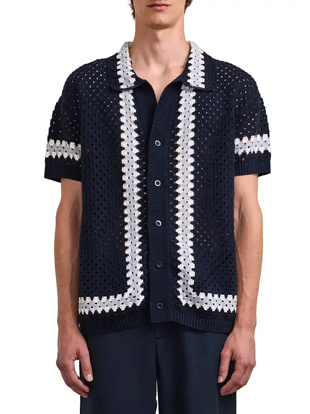 Men's Marques Eyelet Cotton Cardigan - Navy