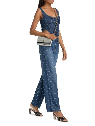 Self-Portrait Women's Printed Straight-Leg High-Rise Jeans | Thumbnail 2 Self-Portrait Women's Printed Straight-Leg High-Rise Jeans | Thumbnail 2
