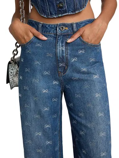 Self-Portrait Women's Printed Straight-Leg High-Rise Jeans | Thumbnail 6 Self-Portrait Women's Printed Straight-Leg High-Rise Jeans | Thumbnail 6