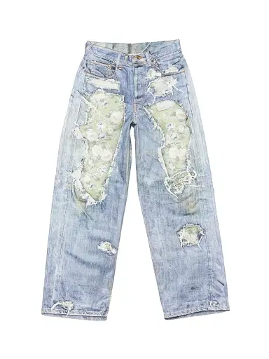 Acne Studios Men's 1981 Rose-Print Distressed Jeans - Blue Green - Size XXL | Thumbnail 1 Acne Studios Men's 1981 Rose-Print Distressed Jeans - Blue Green - Size XXL | Thumbnail 1