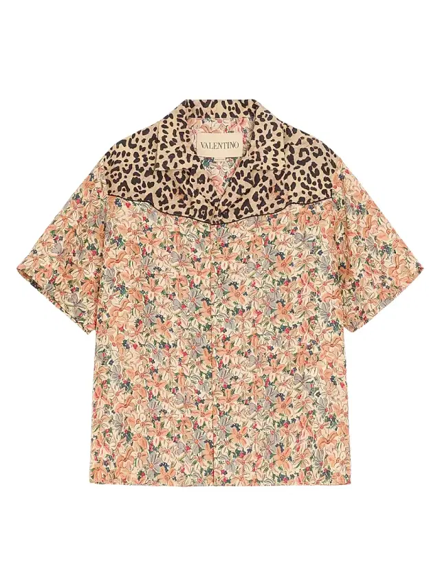 Valentino Garavani Men's Bowling Shirt in Silk Poplin and Papier Floral Prints