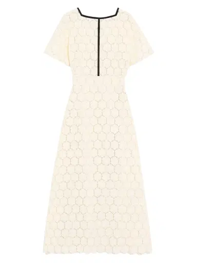 Valentino Garavani Women's Midi Dress in Fleurs Cotton - Latte Black - Size 8 | Thumbnail 1 Valentino Garavani Women's Midi Dress in Fleurs Cotton - Latte Black - Size 8 | Thumbnail 1