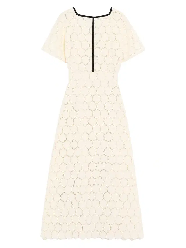 Women's Midi Dress in Fleurs Cotton - Latte Black