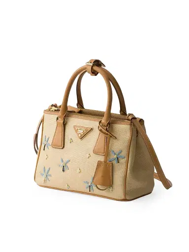 Prada Women's Galleria Small Canvas and Leather Embroidered Top Handle Bag - Beige Khaki | Thumbnail 2