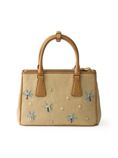 Prada Women's Galleria Small Canvas and Leather Embroidered Top Handle Bag - Beige Khaki | Thumbnail 3
