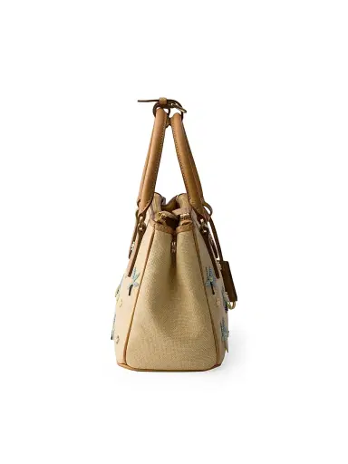 Prada Women's Galleria Small Canvas and Leather Embroidered Top Handle Bag - Beige Khaki | Thumbnail 4