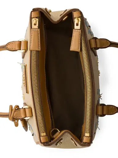 Prada Women's Galleria Small Canvas and Leather Embroidered Top Handle Bag - Beige Khaki | Thumbnail 5