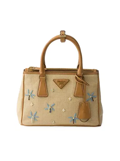 Prada Women's Galleria Small Canvas and Leather Embroidered Top Handle Bag - Beige Khaki | Thumbnail 1