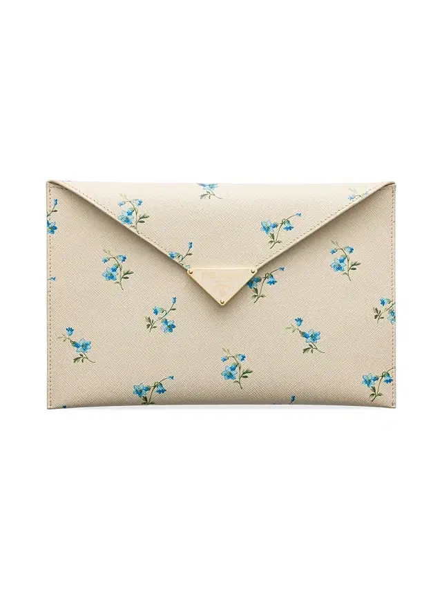 Women's Printed Saffiano Leather Envelope Clutch - Beige Khaki