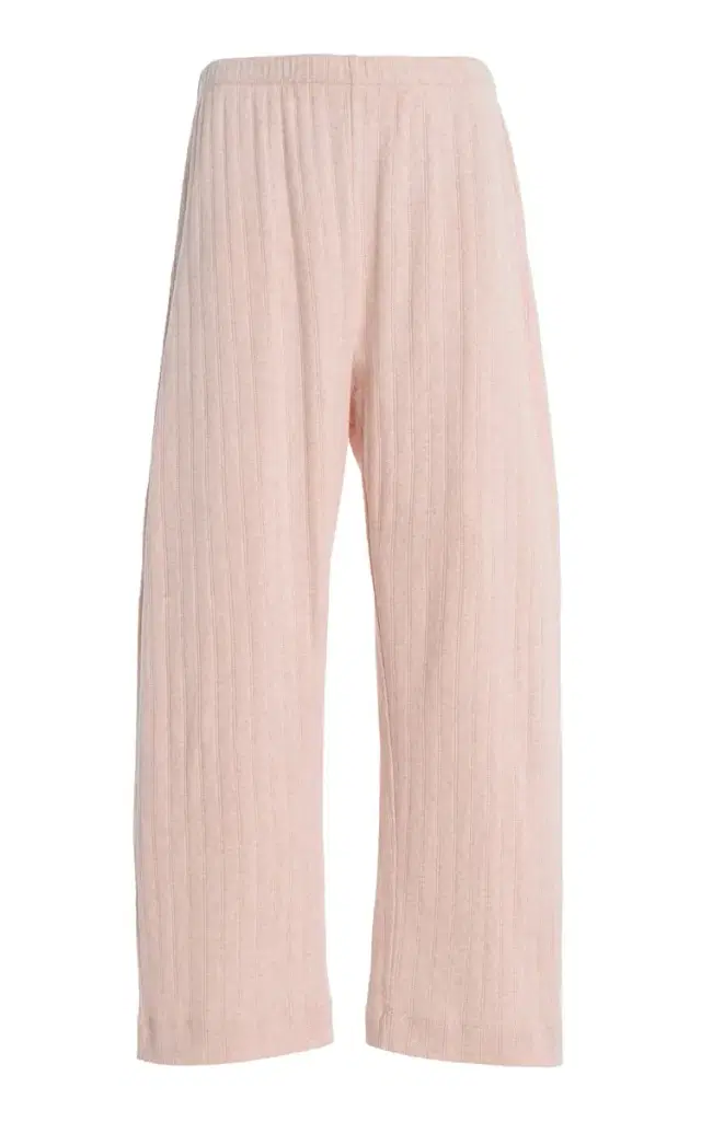 Leset Pointelle-Knit Cotton Crop Wide-Leg Pants