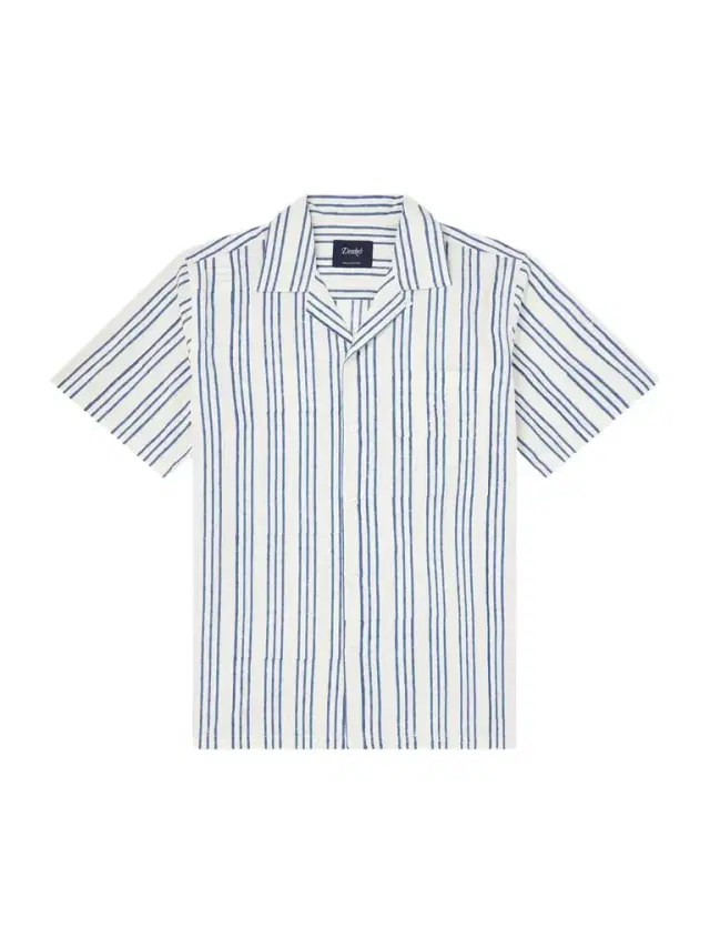 Drake's Camp-Collar Striped Cotton-Poplin Shirt - Men