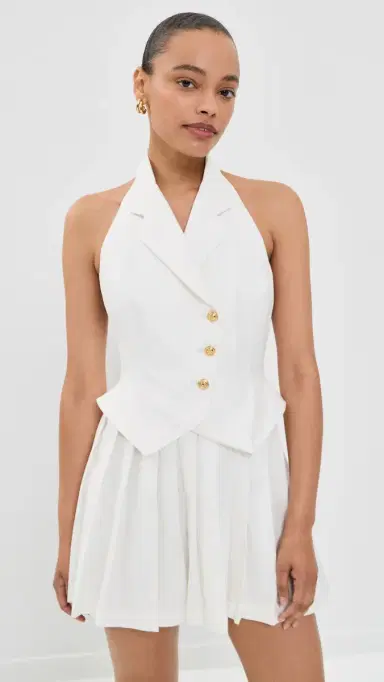 Tolu Coker Pleated Waistcoat Mini Dress White | Thumbnail 2