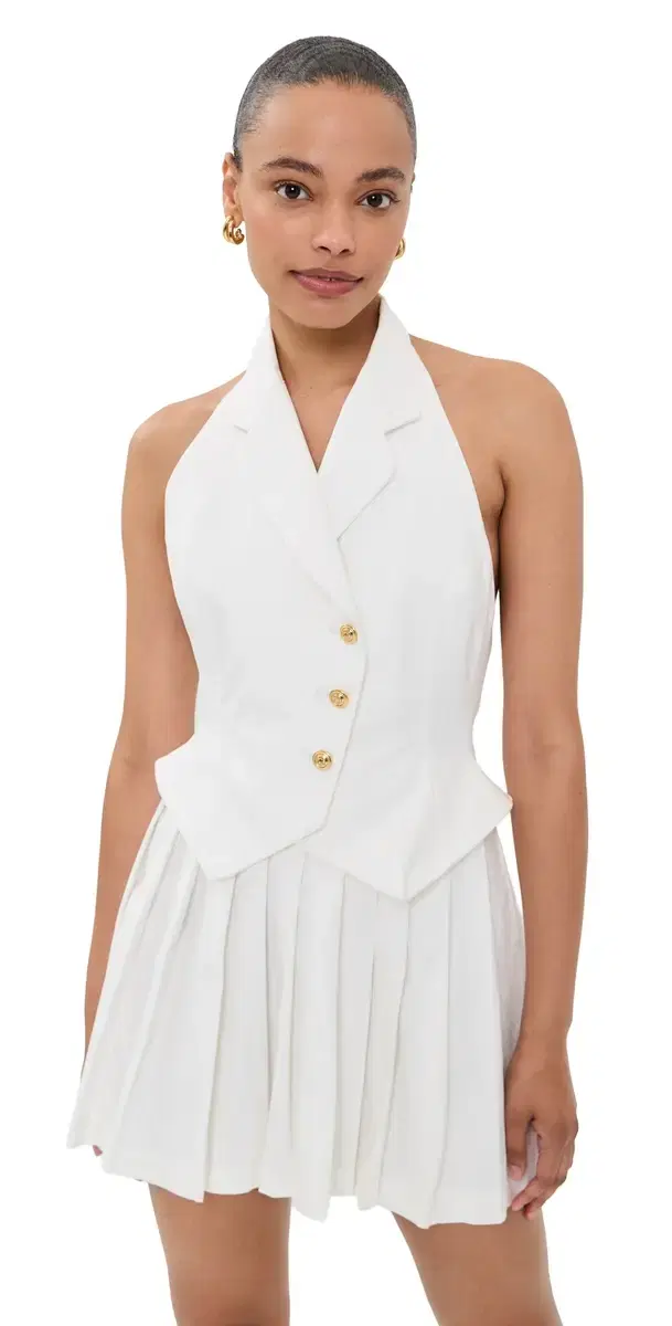 Pleated Waistcoat ini Dress White