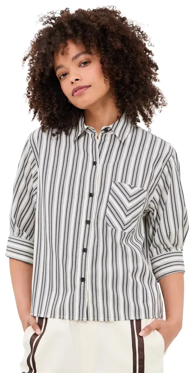 ucia Stripe Poplin Shirt Charcoal Stripe