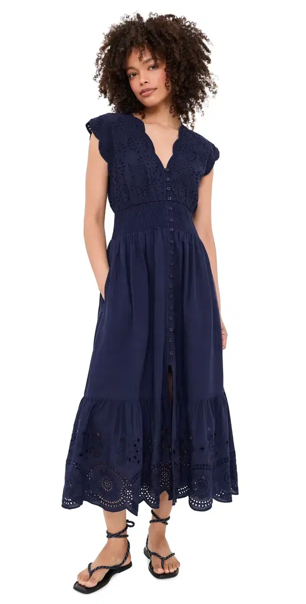 Fiona Dress Navy Demi Eyelet
