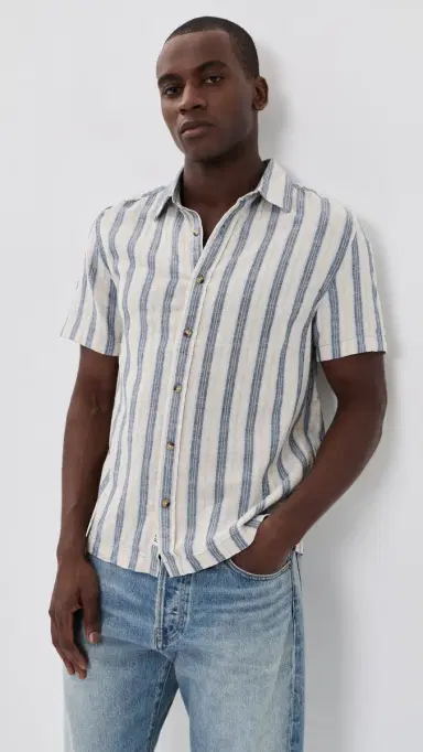 Fair Harbor Oasis Textured Short Sleeve Shirt ea Blue Stripe | Thumbnail 2