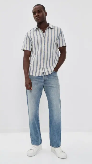 Fair Harbor Oasis Textured Short Sleeve Shirt ea Blue Stripe | Thumbnail 5