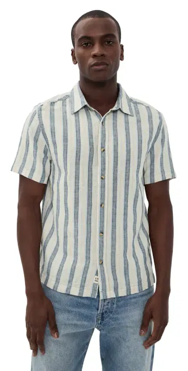 Fair Harbor Oasis Textured Short Sleeve Shirt ea Blue Stripe | Thumbnail 1