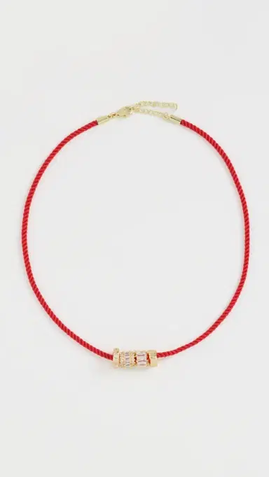 By Adina Eden Red Cord Rondelle Charm Necklace Gold One Size | Thumbnail 2