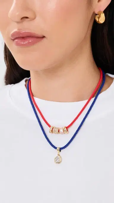 By Adina Eden Red Cord Rondelle Charm Necklace Gold One Size | Thumbnail 3