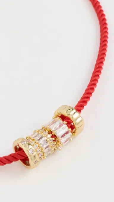 By Adina Eden Red Cord Rondelle Charm Necklace Gold One Size | Thumbnail 4