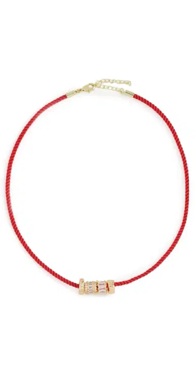 By Adina Eden Red Cord Rondelle Charm Necklace Gold One Size | Thumbnail 1