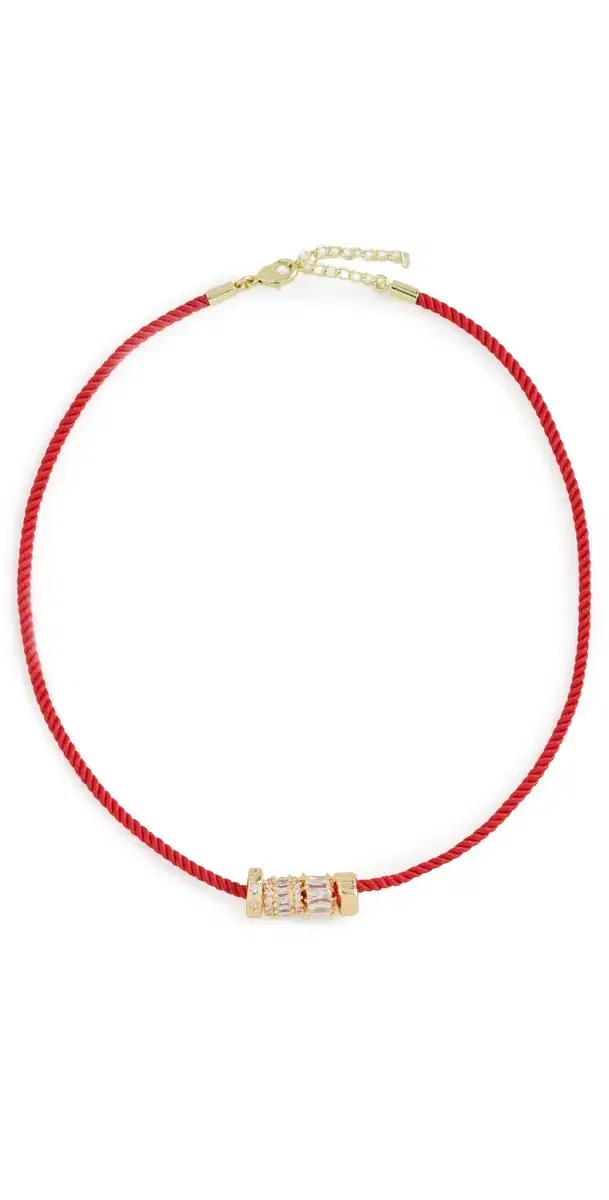 Red Cord Rondelle Charm Necklace Gold One Size