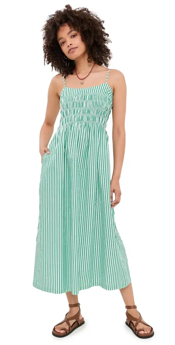 Primrose Dress Emerald tripe