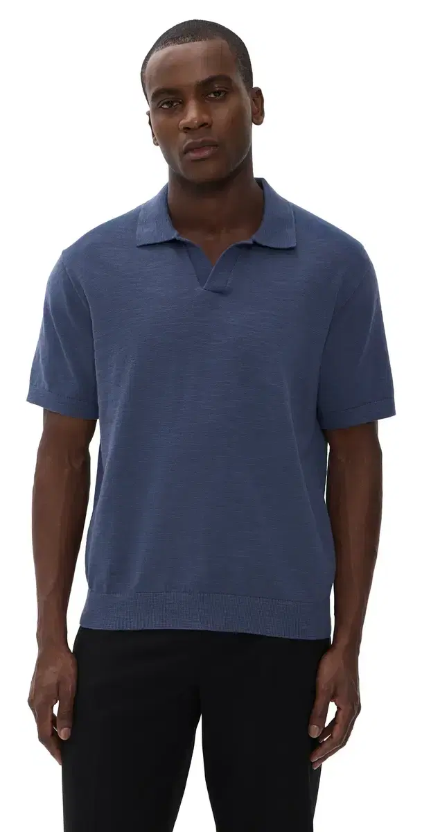 Johnny-Collar Sweater Polo Shirt Petrol Navy