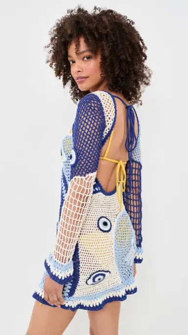 Leslie Amon Dream Evil Eye Crochet Dress White And Blue | Thumbnail 3
