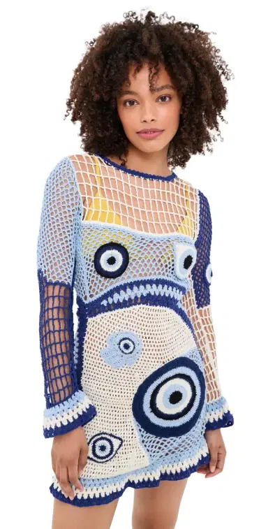 Leslie Amon Dream Evil Eye Crochet Dress White And Blue | Thumbnail 1