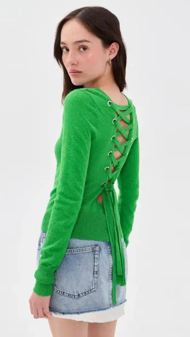 Aknvas Lily Lace Up Top Green S | Thumbnail 2